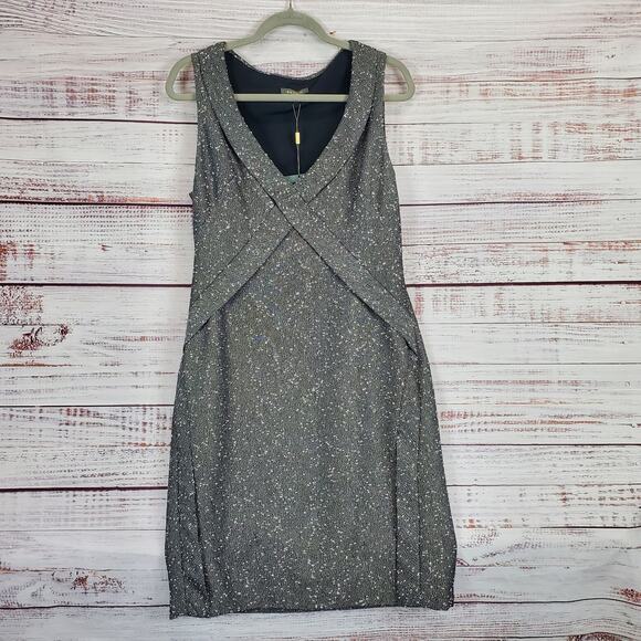 Zac Posen Gray Praire Wind/Black Tweed Sleeveless Pleated Whimsy Sheath Dress 12 - Picture 5 of 12